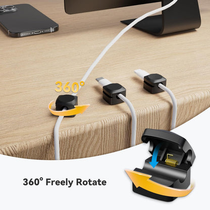 Rotatable Cord Organizer, Enhanced Spring Cable Clips, Strong Adhesive Cable Management, Desk Cord Holder for Nightstand, Office Accessories and Car (4 White + 4 Black)