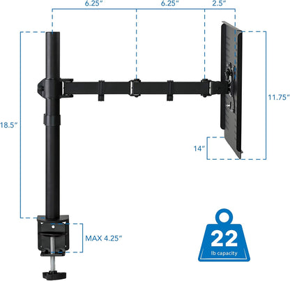 Mount-It! Laptop Desk Mount with Pole, Height Adjustable Laptop Stand Mount for Desk with Vented Tray, Full Motion Laptop Arm for 11–17 Inch Laptops, 22 lb Capacity, Clamp or Grommet Base