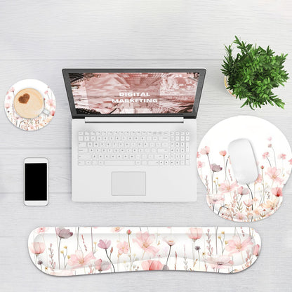 Ergonomic Mouse Pad with Wrist Rest and Keyboard Wrist Rest, Memory Foam Wrist Rest for Computer Keyboard, Easy Typing, Pain Relief, Mouse Pad Wrist Support for Gaming,Office, Laptop, Black Flower