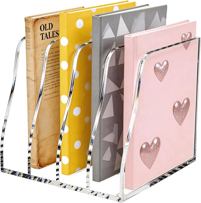 Acrylic Magazine File Holder,4 Vertical Compartments Desk Document Sorter Organizer,Clear Office Organization Supplies,For: Files, Books, and Accessories