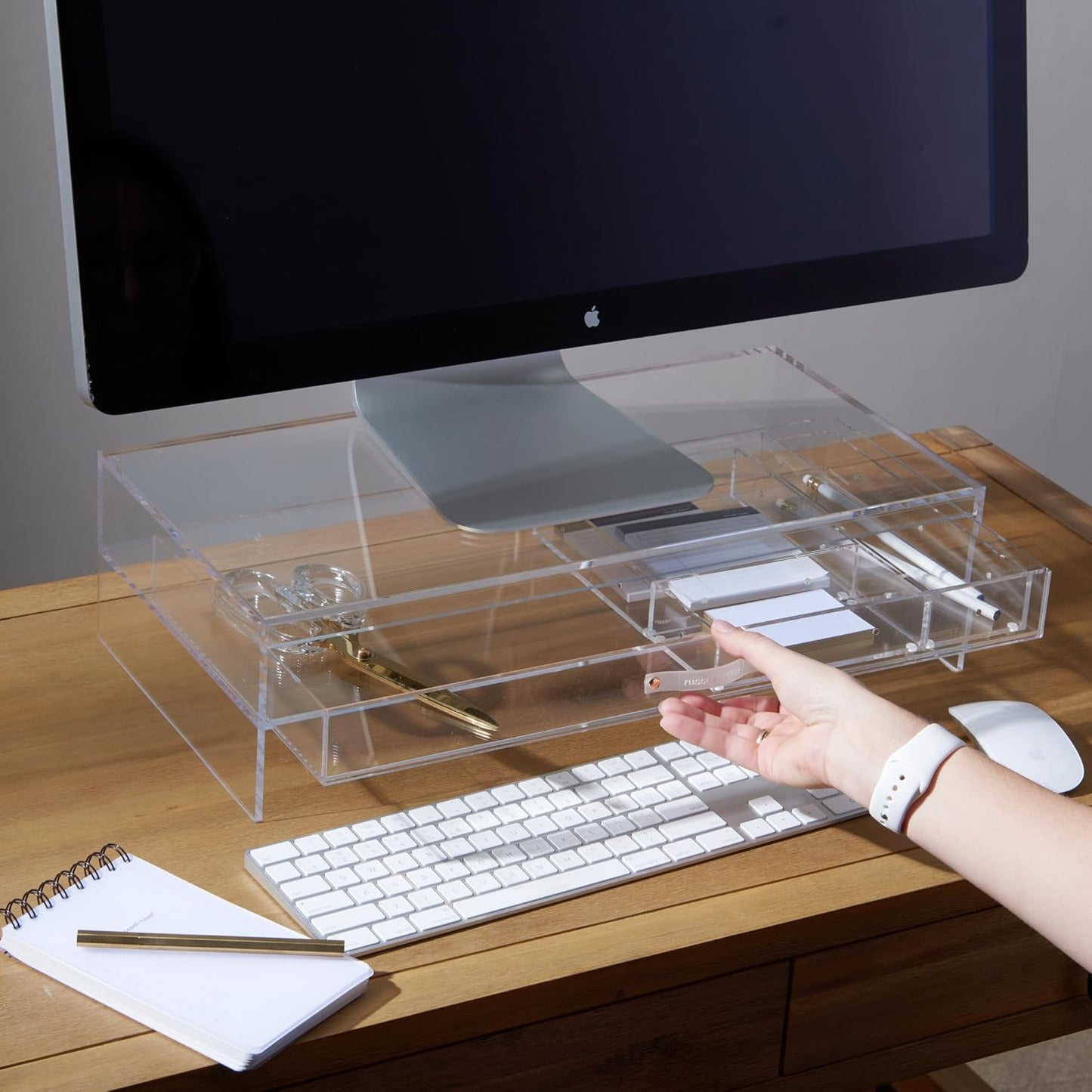 russell+hazel Acrylic Compartment Bloc, 12” x 4” x 1.5," 3 Moveable Dividers, 1 Count, 98141