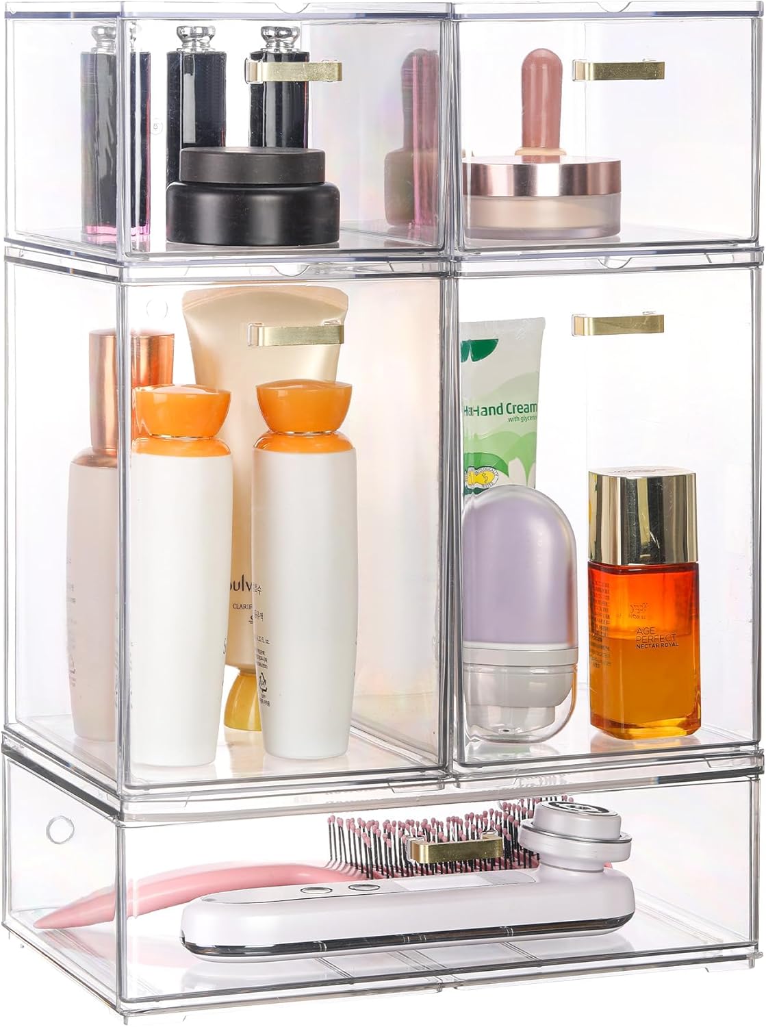 LALOBLUE Set of 5 Stackable Storage Drawers, Clear Acrylic Organizer Bins for Beauty Supplies, Perfect for Makeup Vanity, Undersink, Kitchen, Cabinet,Pantry Organization and Storage