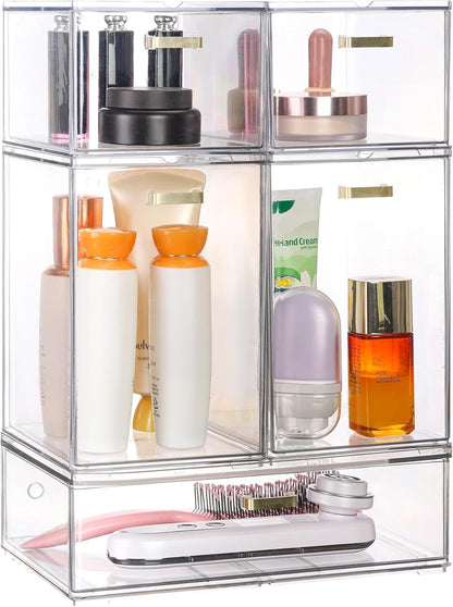 LALOBLUE Set of 5 Stackable Storage Drawers, Clear Acrylic Organizer Bins for Beauty Supplies, Perfect for Makeup Vanity, Undersink, Kitchen, Cabinet,Pantry Organization and Storage