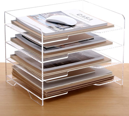 SANRUI 4 Tier Clear Desk Paper Letter Organizer Trays, A4 Stackable File Document Tray, Acrylic Desk Organizers and Accessories Sorter, Workspace Office Supplies Organizers,12.4inx8.86inx6.64in