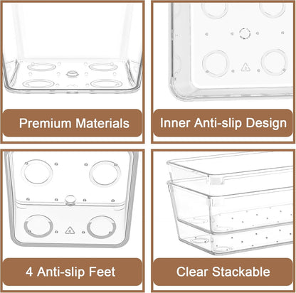 7Pack Desk Drawer Organizers, 6"*9" makeup acrylic drawer organizer trays for vanity, bathroom, office, nightstand, junk for kitchen drawer, Versatile plastic drawer divider storage bins