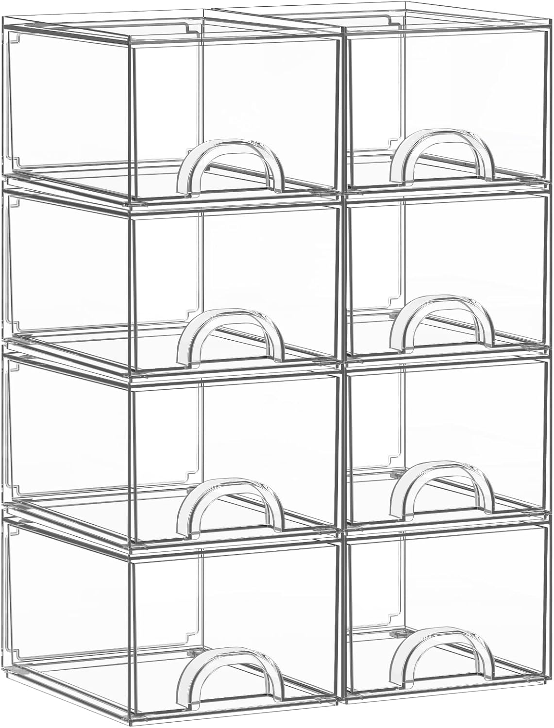 8 Pack Clear Stackable Acrylic Storage Boxes Storage Drawers, Storage Organizer, Clear Plastic Makeup Organizer, Ideal for Vanity, Cabinet, Desk Organization
