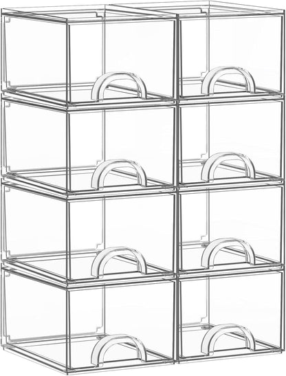 8 Pack Clear Stackable Acrylic Storage Boxes Storage Drawers, Storage Organizer, Clear Plastic Makeup Organizer, Ideal for Vanity, Cabinet, Desk Organization
