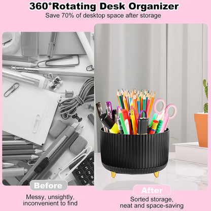 Gawsey Gold Desk Organizers and Accessories Set with 360-Degree Rotating Pen Holder, Acrylic Stapler, Tape Holder, Staple Remover, Binder/Paper Clips Kit, Scissor and 1 Box of Staples