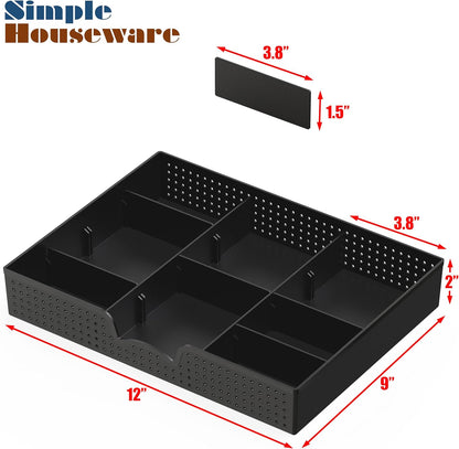 Simple Houseware Drawer Organizer Tray with 9 Adjustable Compartments, Clear