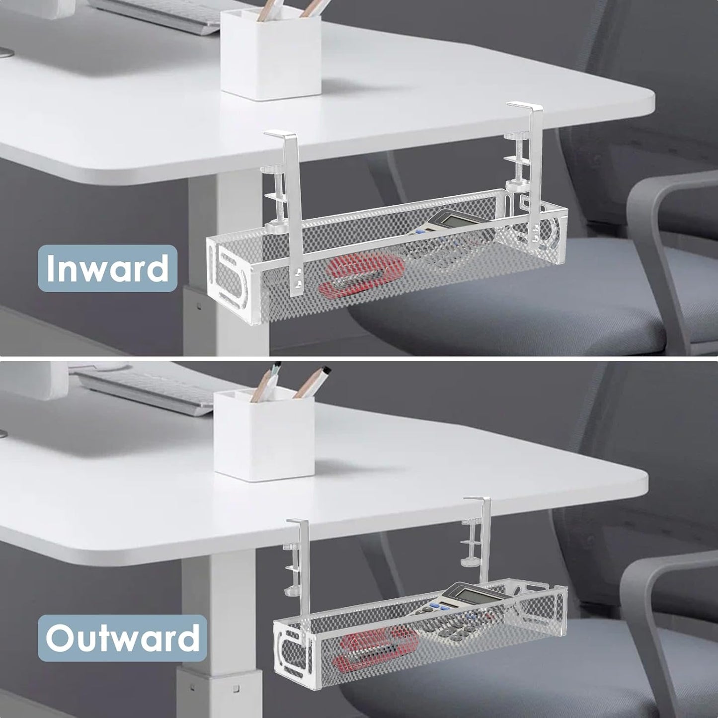 Cable Management, 25'' Cable Management Under Desk No Drill, Metal Cord Organizer with Clamp for Standing Desk, Cable Organizer for Home Office, Black