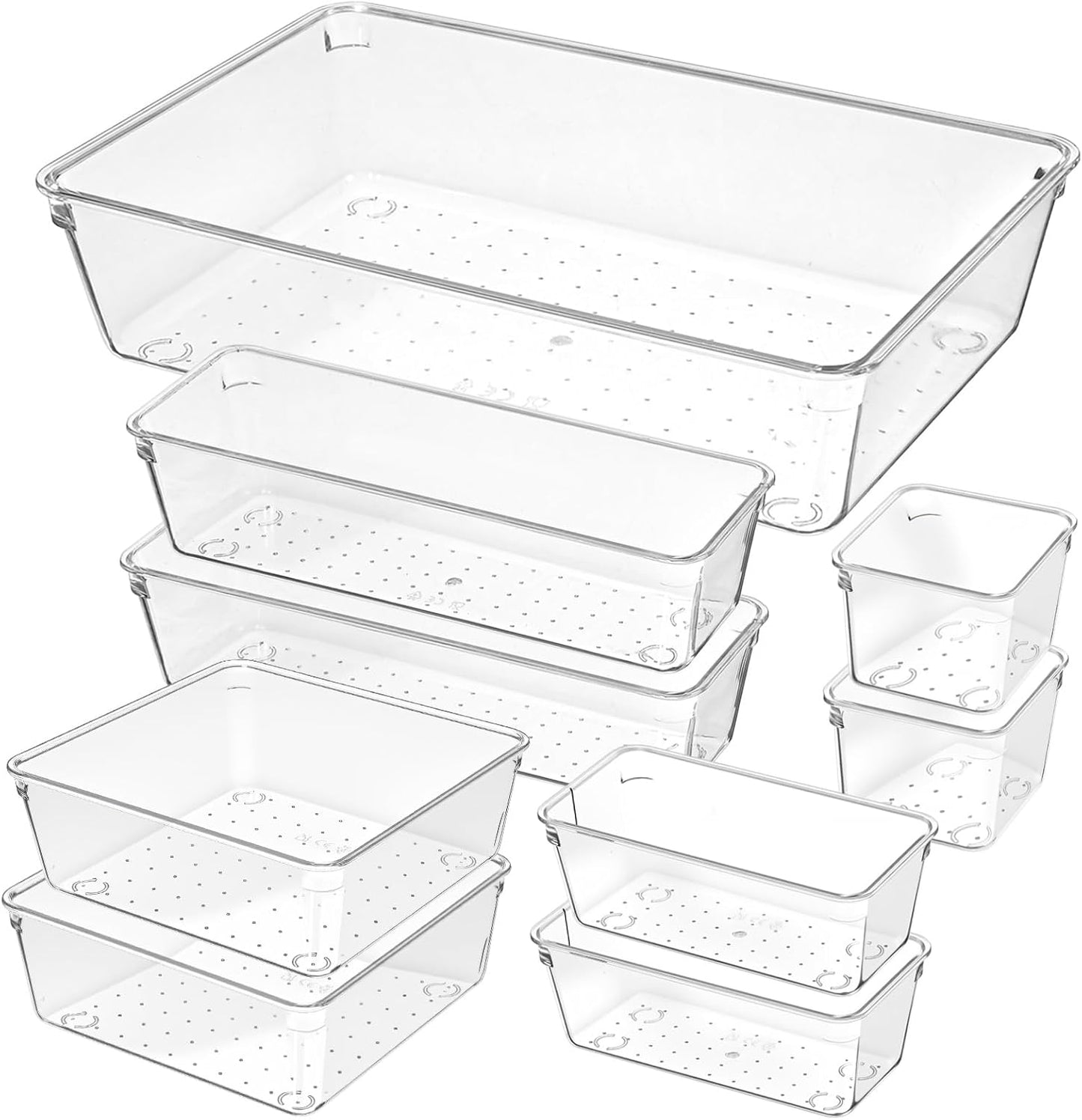 16 Pack Plastic Drawer Organizers Set, 5-Size Kitchen and Office Desk Drawer Organizer Trays, Acrylic Non Slip Storage Bin Divider for Makeup,Jewelry,Gadgets Utensils,Bedroom,Bathroom Vanity,Clear