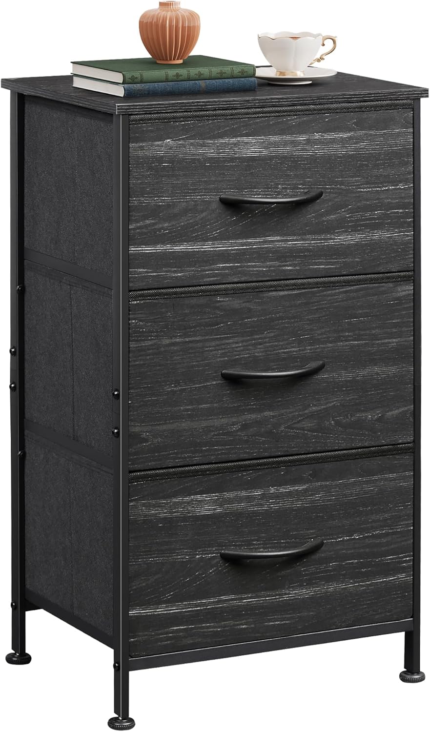 WLIVE Dresser with 3 Drawers, Fabric Nightstand, Cabinet with Wheels, Organizer Storage Dresser for Bedroom, Office, Entryway, Closets, Sturdy Steel Frame, Wood Top, Easy Pull Handle, White