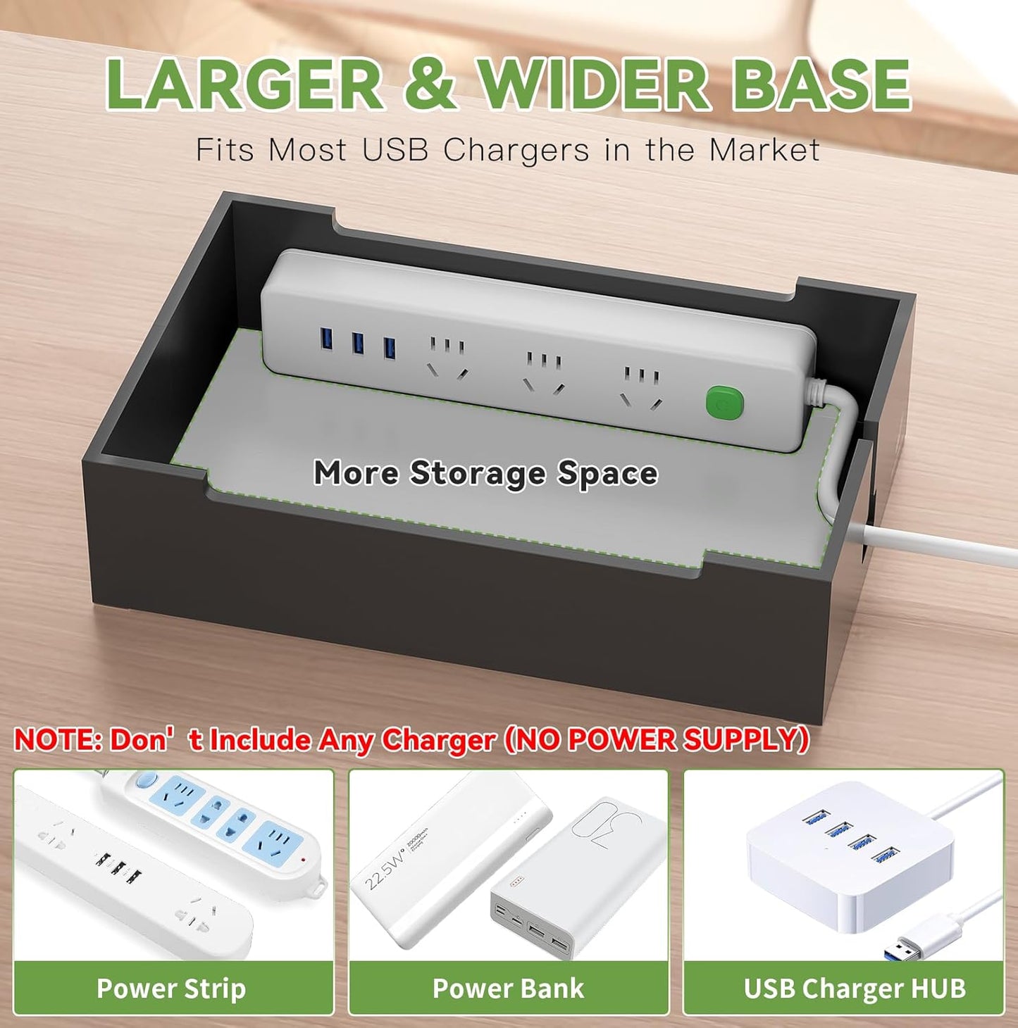 Pezin & Hulin Bamboo Charging Station for Multiple Devices, USB Charger Dock Organizer, with Power Supply (10 Ports HUB), 6 Cables, Cable Management Organizer for Cell Phones, Tablets -Natural+White