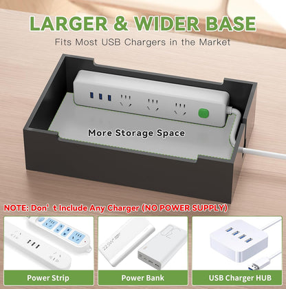Pezin & Hulin Bamboo Charging Station for Multiple Devices, USB Charger Dock Organizer, with Power Supply (10 Ports HUB), 6 Cables, Cable Management Organizer for Cell Phones, Tablets -Natural+White