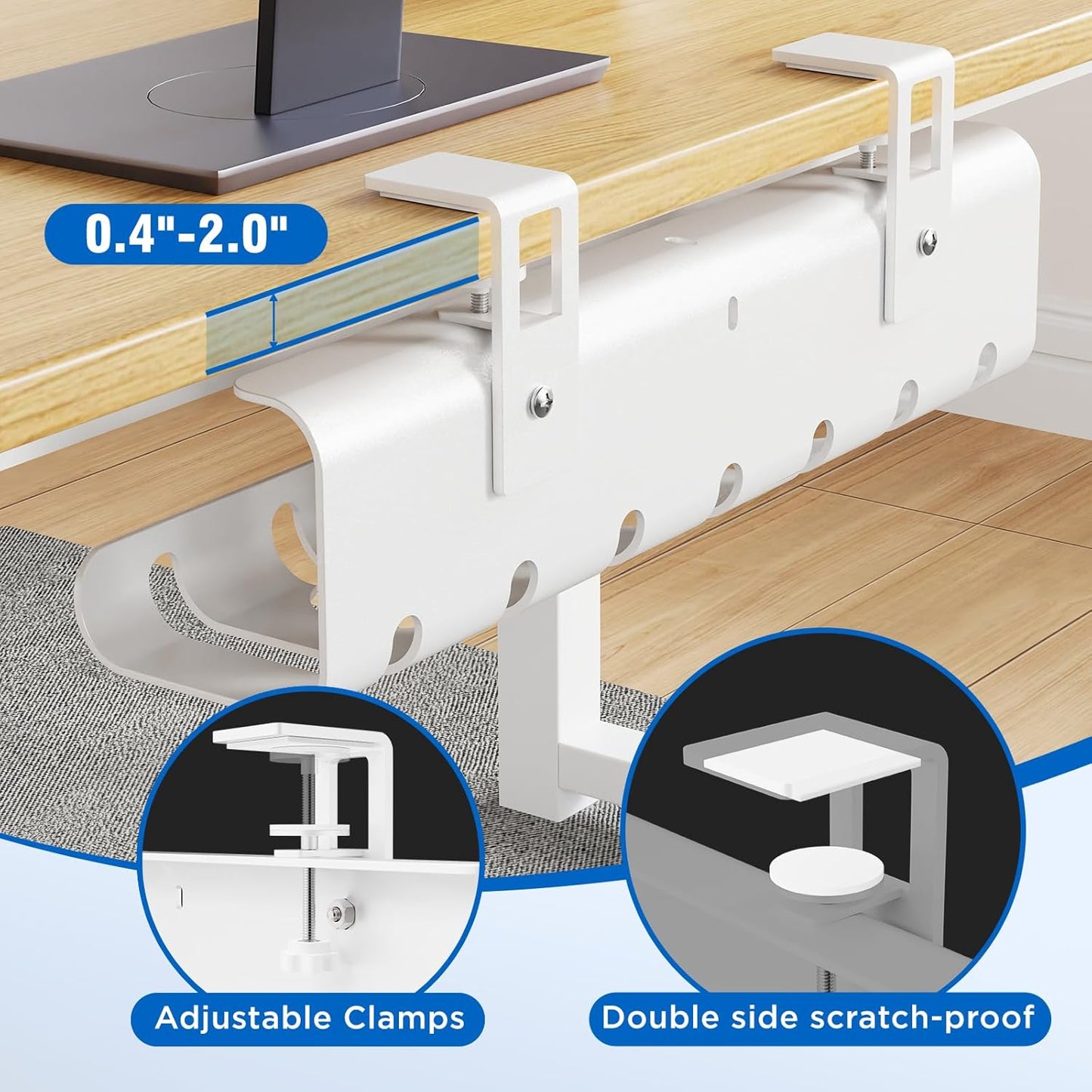 2 Pack No-Drill Under Desk Cable Management Tray 33.8 inch Large Wire Cord Organizers, Cable Management Under Desk for Home and Office No Damage Black