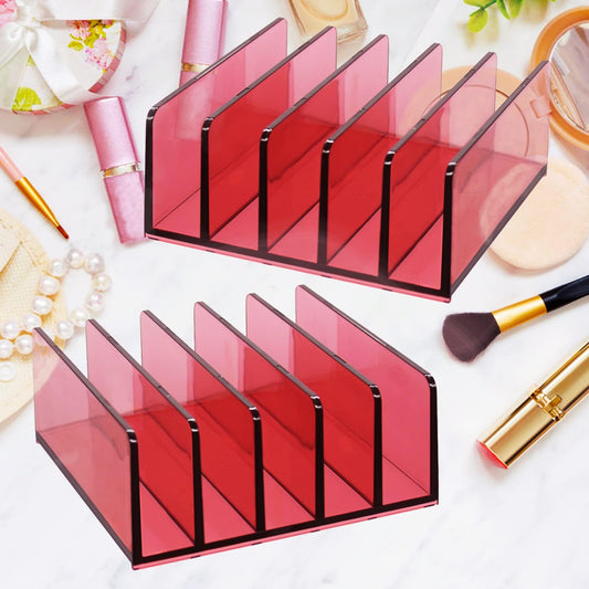 5 Slots Makeup Organizer for Desk, 2Pack Acrylic Mail Organizer Countertop for Sorting Mail, Business Card, Cash, Bill Money Organizer for Cash Envelope,Cash Tray for Cash Stuffing, Red
