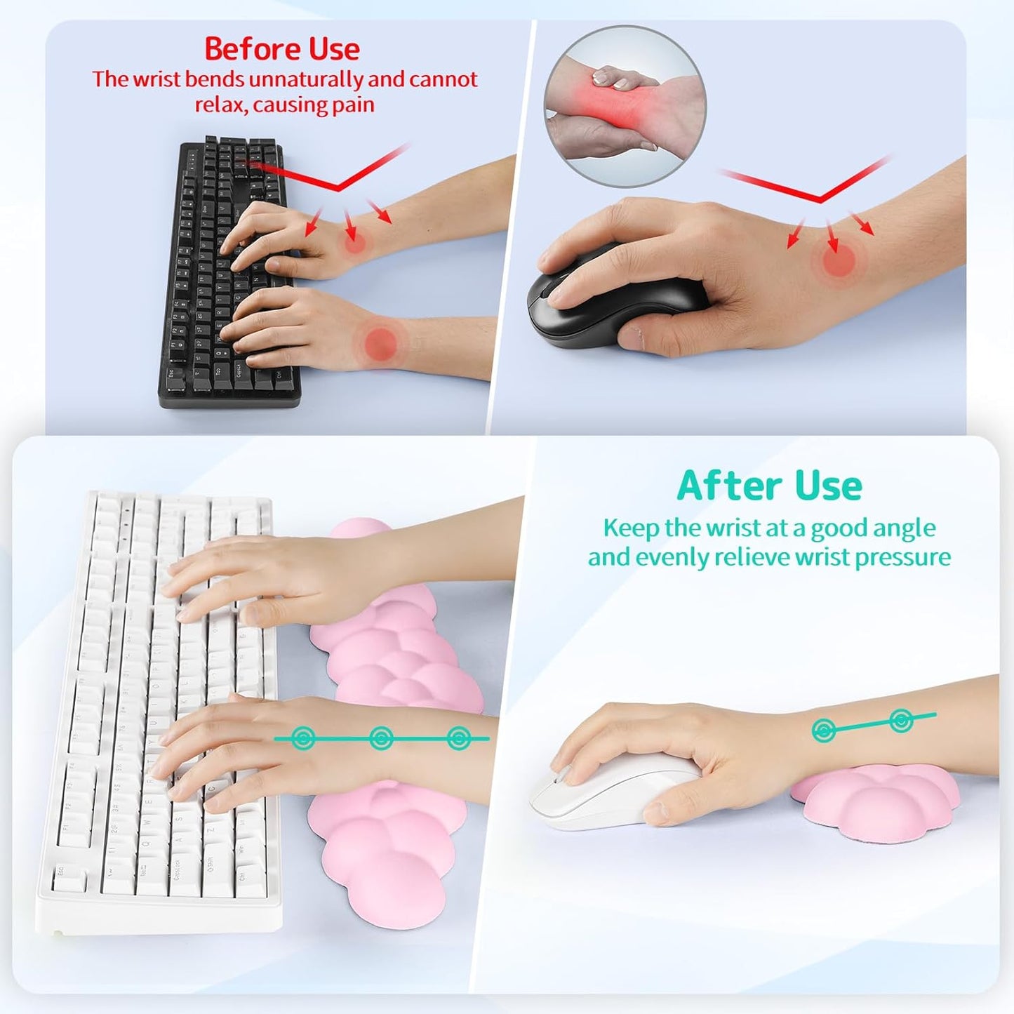 Sushret Cloud Wrist Rest for Keyboard and Mouse, Memory Foam PU Leather Keyboard Wrist Rest with Ergonomic Support, Non-Slip Base, Cute Arm Rest Pad & Palm Cushion, Office Desk Accessory, White