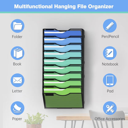 Kuntine.B Wall File Organizer Office Hanging Magazine Holder Wall File Organizer for Office Home (Black, 5 Tier)