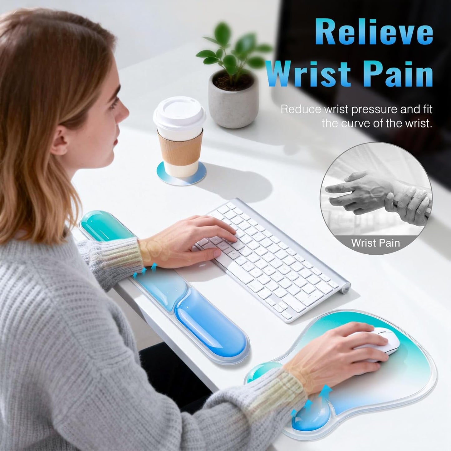 Ospelelf Mouse Pad with Wrist Rest Set Gel Ergonomic Keyboard Wrist Support Anti-Slip Rubber Bottom Office Women Desk Accessories for Computer, Laptop and Gaming, Black and Grey