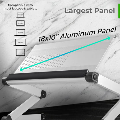 WorkEZ Executive Adjustable Ergonomic Laptop Cooling Stand & Lap Desk for Bed Couch folding aluminum desktop computer riser tray height tilt angle portable macbook cooling reading monitor,Black