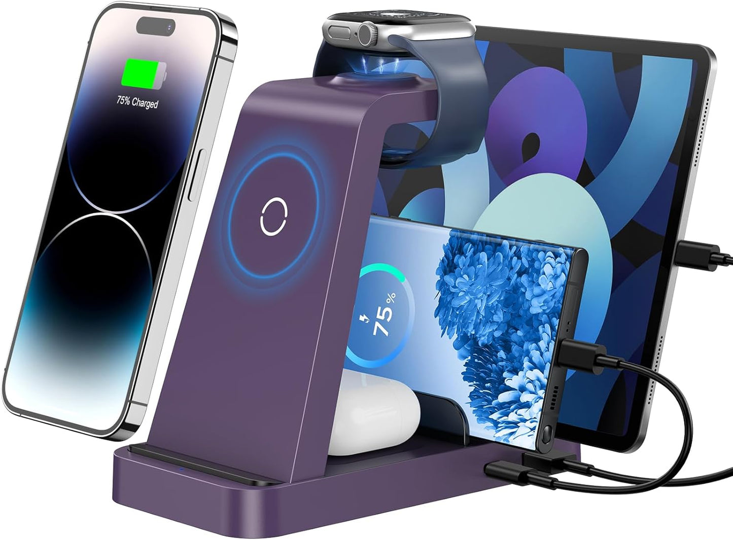 Wireless Charger for iPhone - 5 in 1 Charging Station for Multiple Devices Apple: Fast Wireless Charging Stand Dock for iPhone 17 16e 16 15 14 13 12 Pro Max Apple Watch Airpods