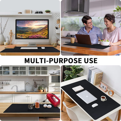 Bloss Leather Desk Pad and Keyboard Wrist Rest, Large Mouse Pad + Keyboard Pad+Mouse Wrist Support, Non-Slip Desk Mat Protector for Office, Home(31.5×15.7 Inches,Beige)