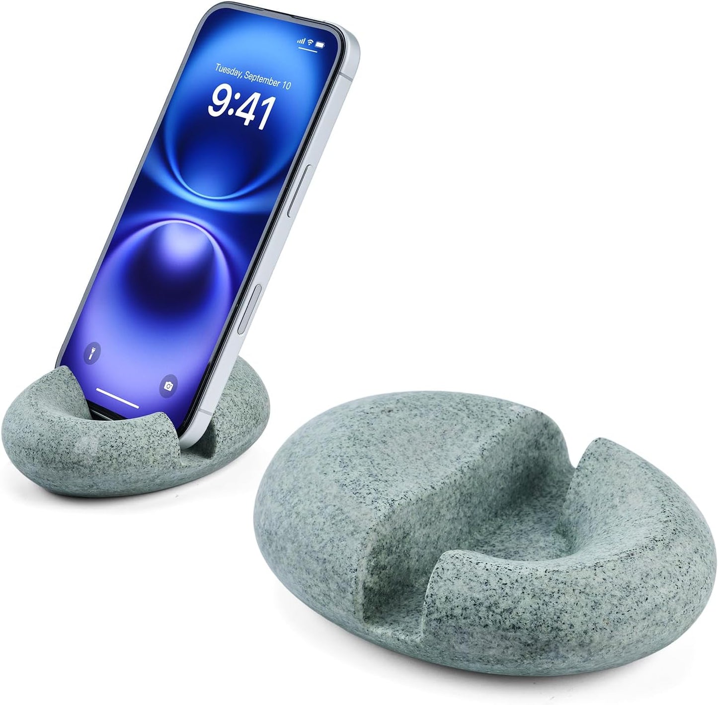 Artificial Stone Cell Phone Stand for Desk Handcraft Pebble Shape Minimalist Decor for Desk Kitchen Counter Office Easy of Use Sturdy and Stable(Beige Yellow)