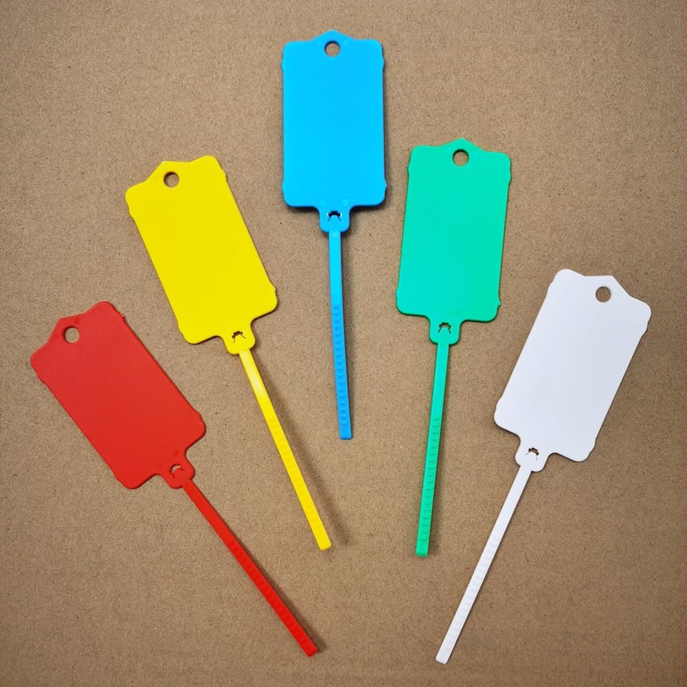 100pcs Reusable Blank Plastic Tags Ties Key Tags 1.45"*2.48" Serrated Tension Sealing Strap with Large Label Plastic Tie Mark Label Waterproof Hang Sign Write on Tag (Red, 100pcs)