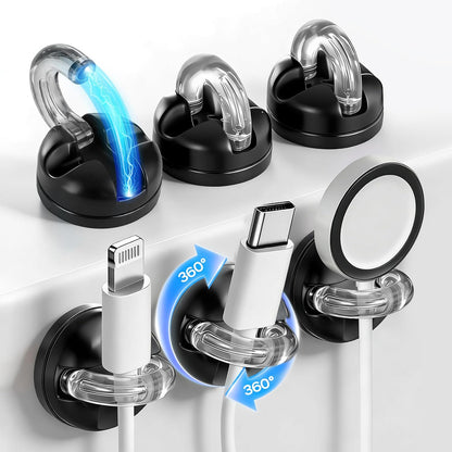 Magnetic Cable Clips, 8 Pack 360° Rotatable Cord Organizer, No-Residue Adhesive Wire Holder for Under Desk, Nightstand, Wall, Car Charger Phone Cord Management for Office Home Cute Desk Accessories