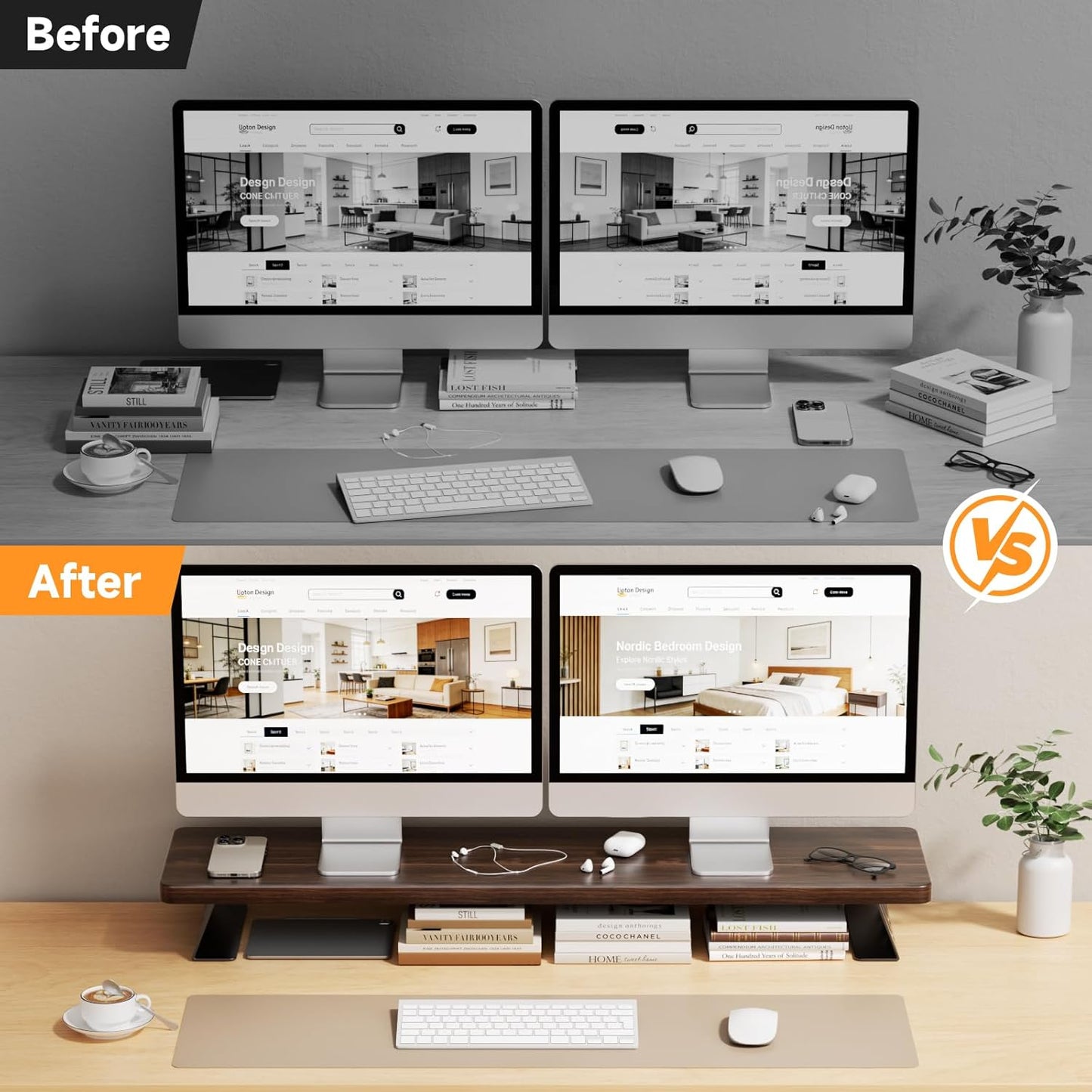 Monitor Stand Riser, 39 Inch Large Wood Monitor Stands for 2 Monitors