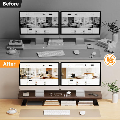 Monitor Stand Riser, 39 Inch Large Wood Monitor Stands for 2 Monitors