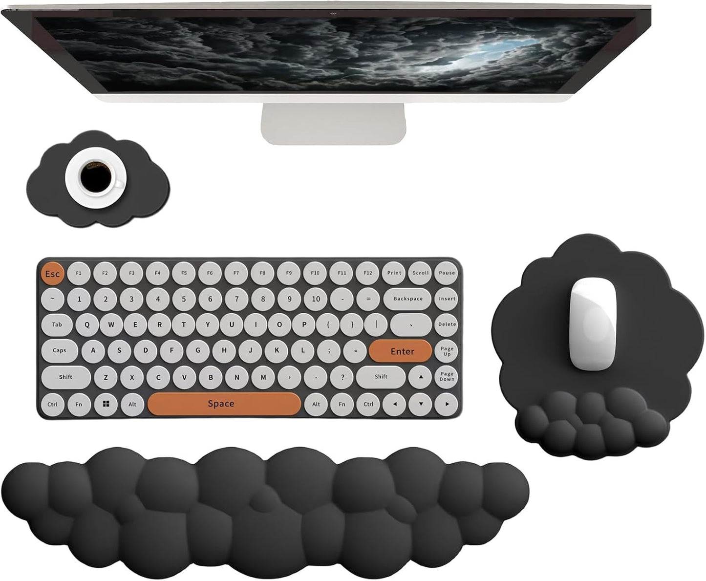 Cloud Wrist Rest Keyboard Pink Mouse Pad Set with Wrist Rest Ergonomic Wrist Pad Memory Foam Non-Slip Base Cute Gradient Wrist Support for Computer Laptop Gaming Home Office Relief Typing Pain
