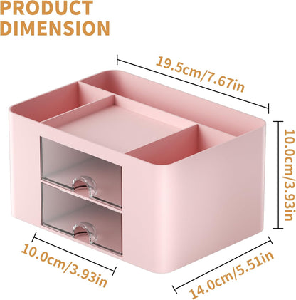 Marbrasse Pen Organizer with 2 Drawer, Multi-Functional Pencil Holder for Desk, Desk Organizers and Accessories with 5 Compartments + Drawer for Office Art Supplies (White)