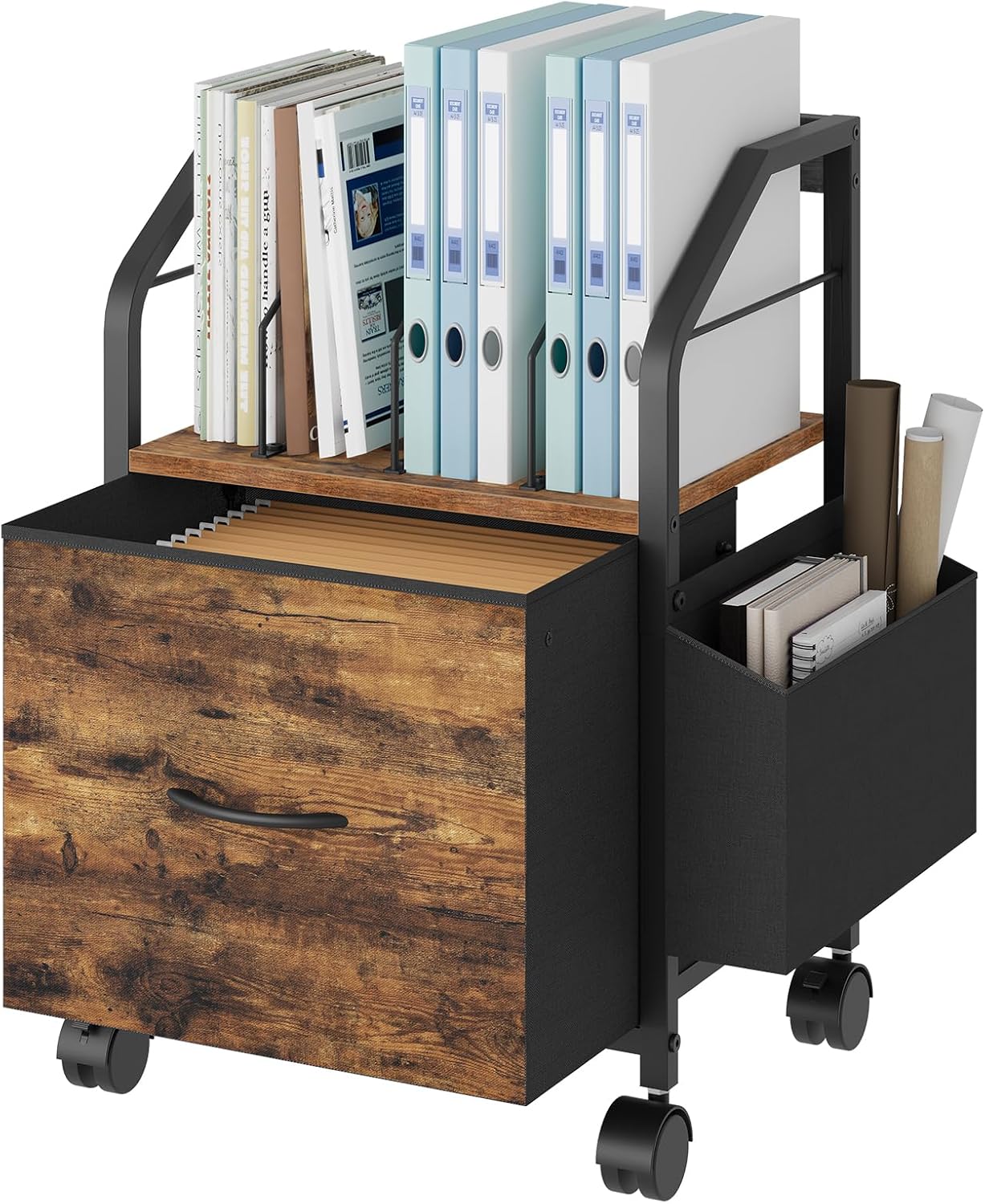 MAHANCRIS Small File Cabinet, Rolling Filing Cabinet for Under Desk with Divider, Single Non-Woven Fabric Drawer File Organizer for A4/Letter Size Documents, Under Desk Storage, Rustic Brown FCHR3001