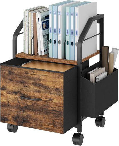 MAHANCRIS Small File Cabinet, Rolling Filing Cabinet for Under Desk with Divider, Single Non-Woven Fabric Drawer File Organizer for A4/Letter Size Documents, Under Desk Storage, Rustic Brown FCHR3001