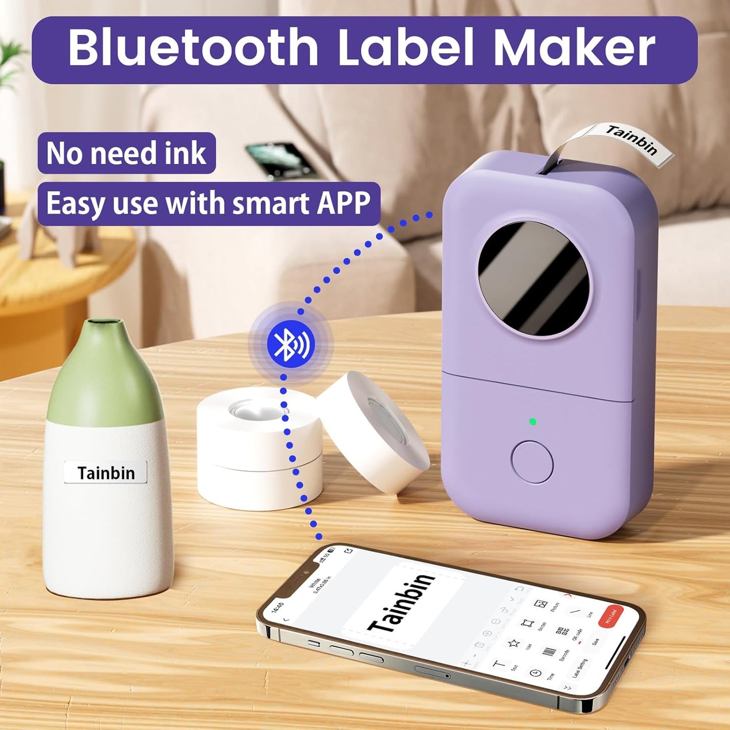 Phomemo Label Maker, D30 Portable Bluetooth Label Maker Machine with Tape, Small Mini Label Printer, Multiple Templates Fonts Icon Labeler for Home, School, Office