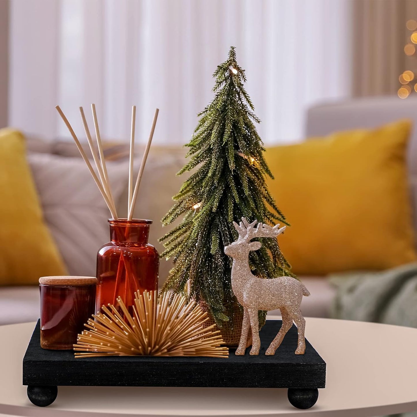 Amyhill Wood Pedestal Stand Kitchen Soap Tray Farmhouse Wooden Riser Stand for Kitchen Bathroom Counter Table Decor Plant Candle Vases Display(Classic,Black,9 x 6 Inch)