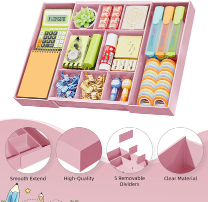 Marbrasse Expandable Desk Drawer Organizer, Clear Plastic Drawer Organizer Tray with 10 Adjustable Compartments, Desk Organizers and Accessories, 5 Drawer Dividers for Office Supplies, Makeup(Black)