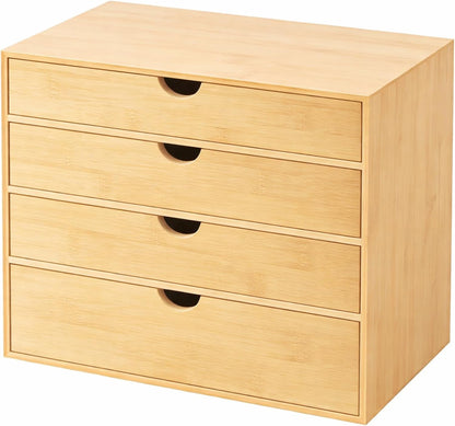 Neando Bamboo Desk Organizer with 2 Drawers, Wooden Countertop Drawers Organizer, Tabletop Storage Organization Box for Office & Home, No Assembly Needed