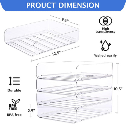 CiWiVOKi Set of 4 Office Organization and Storage, Clear PET Letter Tray Desk Organizer, Stackable Paper Tray Organizer for Desk Accessories, Notes, Pens, File Paper, Document