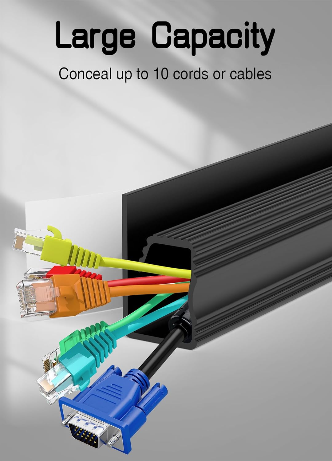 Under Desk Cable Management - Adhesive Cable Organizer for Home & Office, No-Drill Cord Management System, J Channel Cable Raceway for Desk, 6 Pack, White