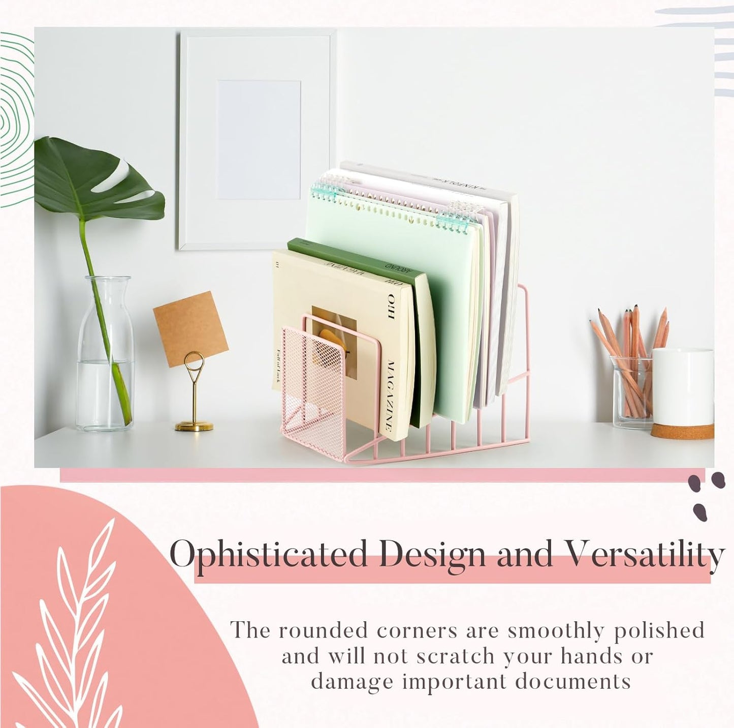 2 Pcs 7 Section Wire File Organizer for Desk, Metal Mesh Incline File Holder, Letter & Magazine Folder Rack, Desktop Paper Sorter for Home Office School (Golden)