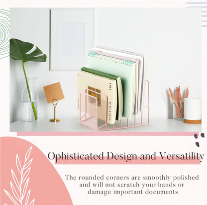 2 Pcs 7 Section Wire File Organizer for Desk, Metal Mesh Incline File Holder, Letter & Magazine Folder Rack, Desktop Paper Sorter for Home Office School (Golden)