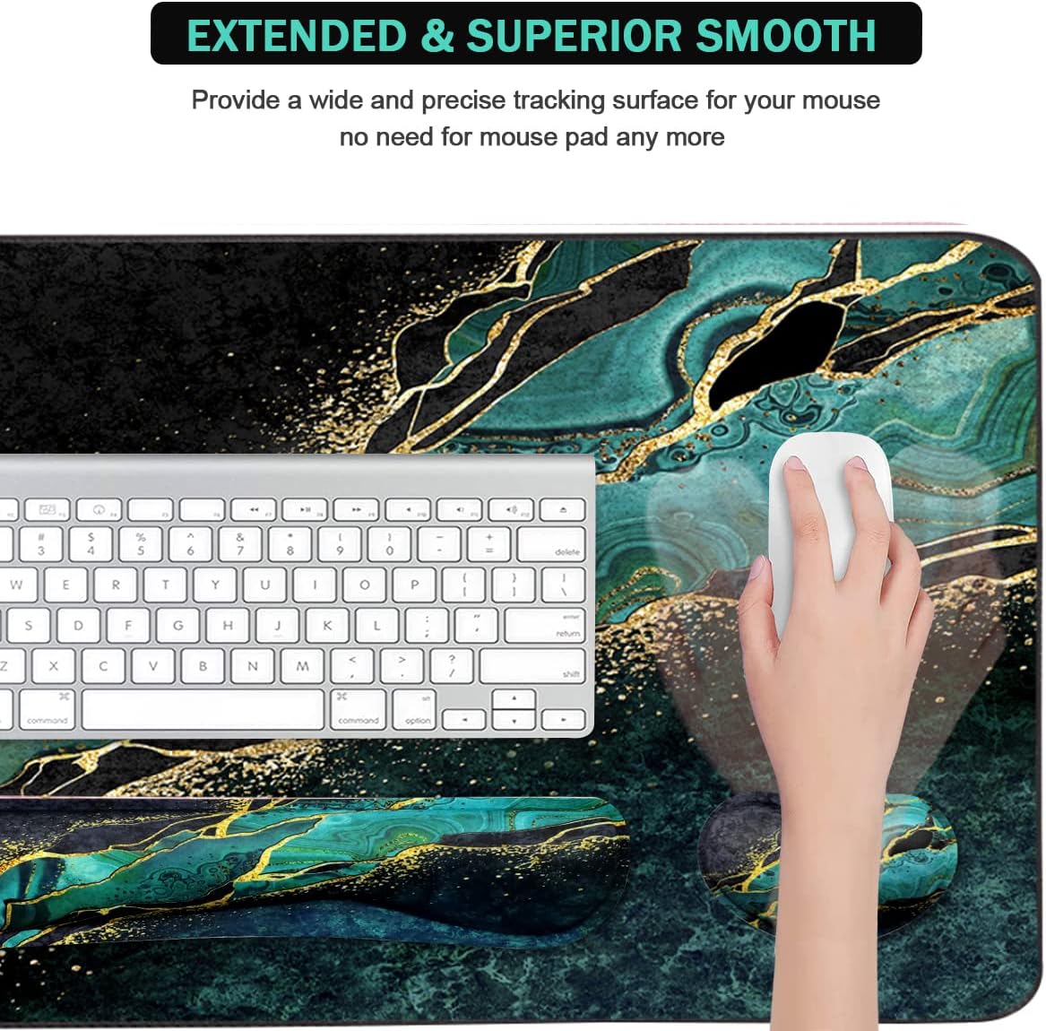 4-in-1 Large Gaming Mouse Pad, Keyboard Wrist Rest Pad & Wrist Support Mousepad Set, Extended Desk Pad Waterproof Desk Mat for Home Office Study Game-Black