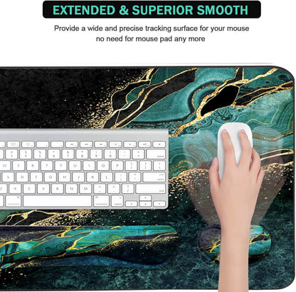 4-in-1 Large Gaming Mouse Pad, Keyboard Wrist Rest Pad & Wrist Support Mousepad Set, Extended Desk Pad Waterproof Desk Mat for Home Office Study Game-Black