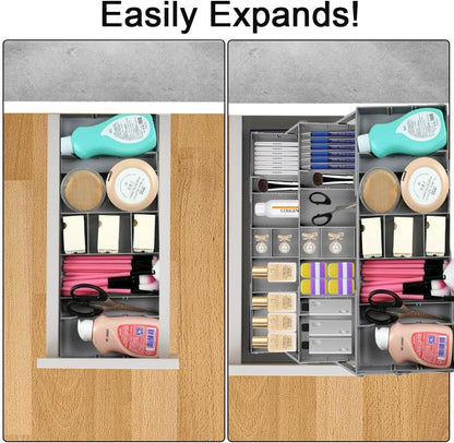 3 Tier Drawer Organizer Collapsible, Multi Level Drawer Organizer, Junk Drawer Organizer for Office, Makeup, Jewelry, Vanity, Kitchen(1 Row 3 Tier)