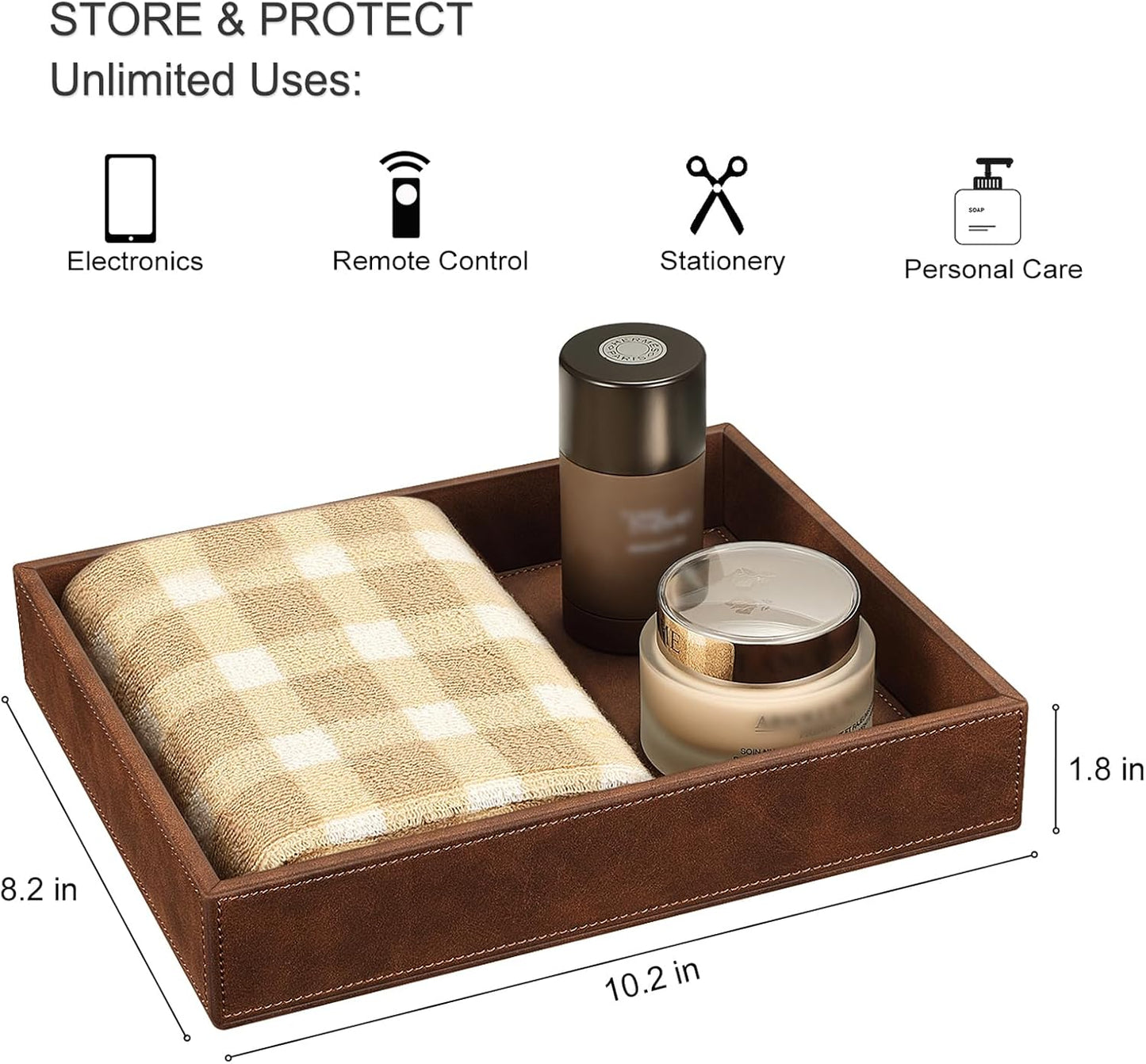 SITHON Valet Tray Desk Organizer, PU Leather Catchall Bedside Vanity Tray Nightstand Caddy Coin Box Key Jewelry Storage Organizer, Valentine's Day Gift, Brown