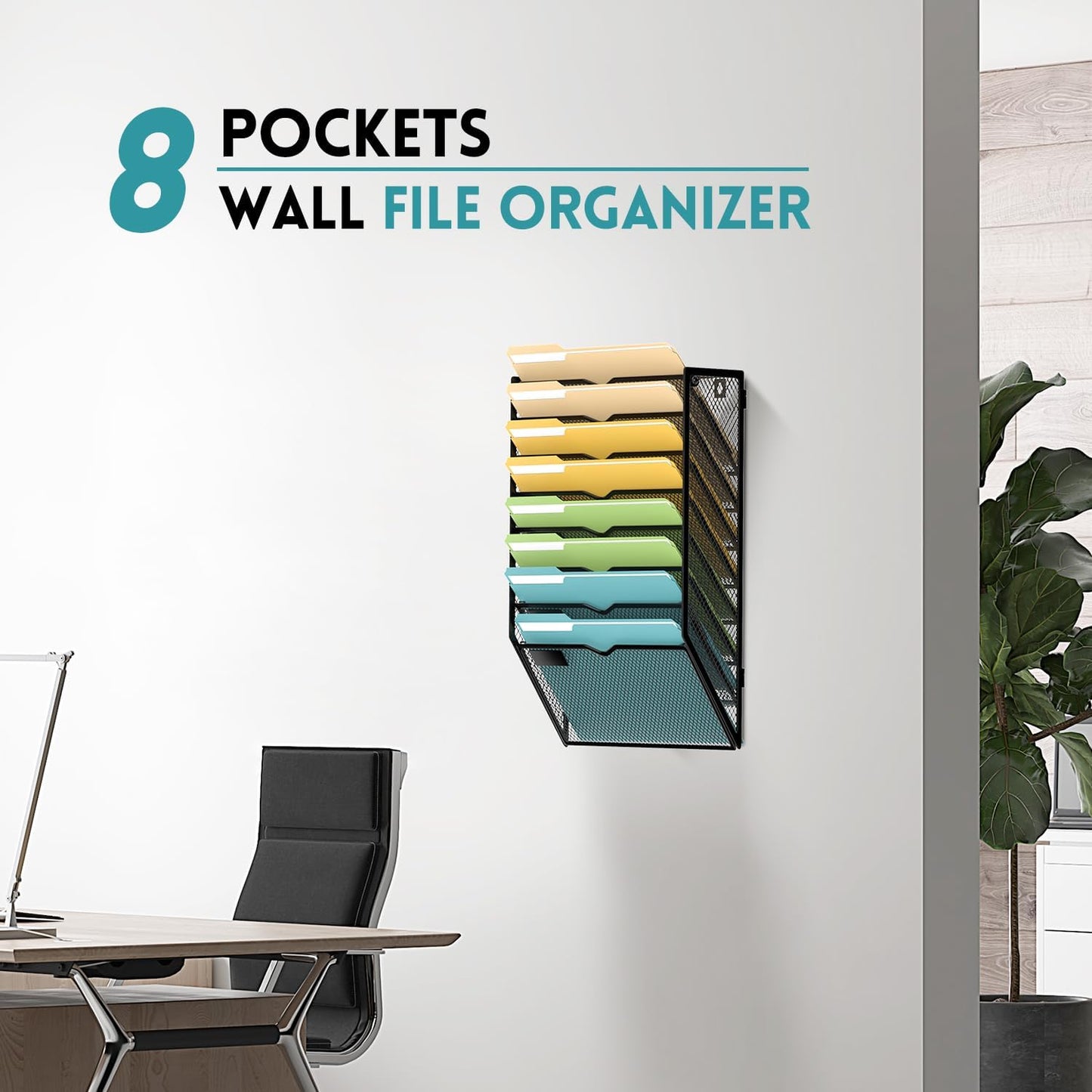 SUPEASY 5 Tier Wall File Organizer, Hanging Wall Mounted Mail Organizer with Label Slots, Metal Mesh File Holder Magazine Rack for Office, Home, School or Classroom, Black