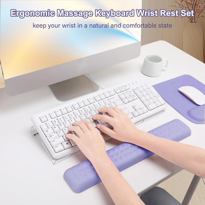 MOSISO Computer Keyboard Stand&Wrist Rest Support for Keyboard &Mouse Pad Set, Ergonomic Massage Wrist Rest Set, Easy Typing Working Acrylic Clear Stand for Office Home, Apricot