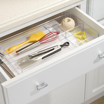 iDesign Clarity Plastic Divided Drawer Organizer, Storage Container for Vanity, Bathroom, Kitchen Drawers, 8" x 16" x 2", Clear,40850